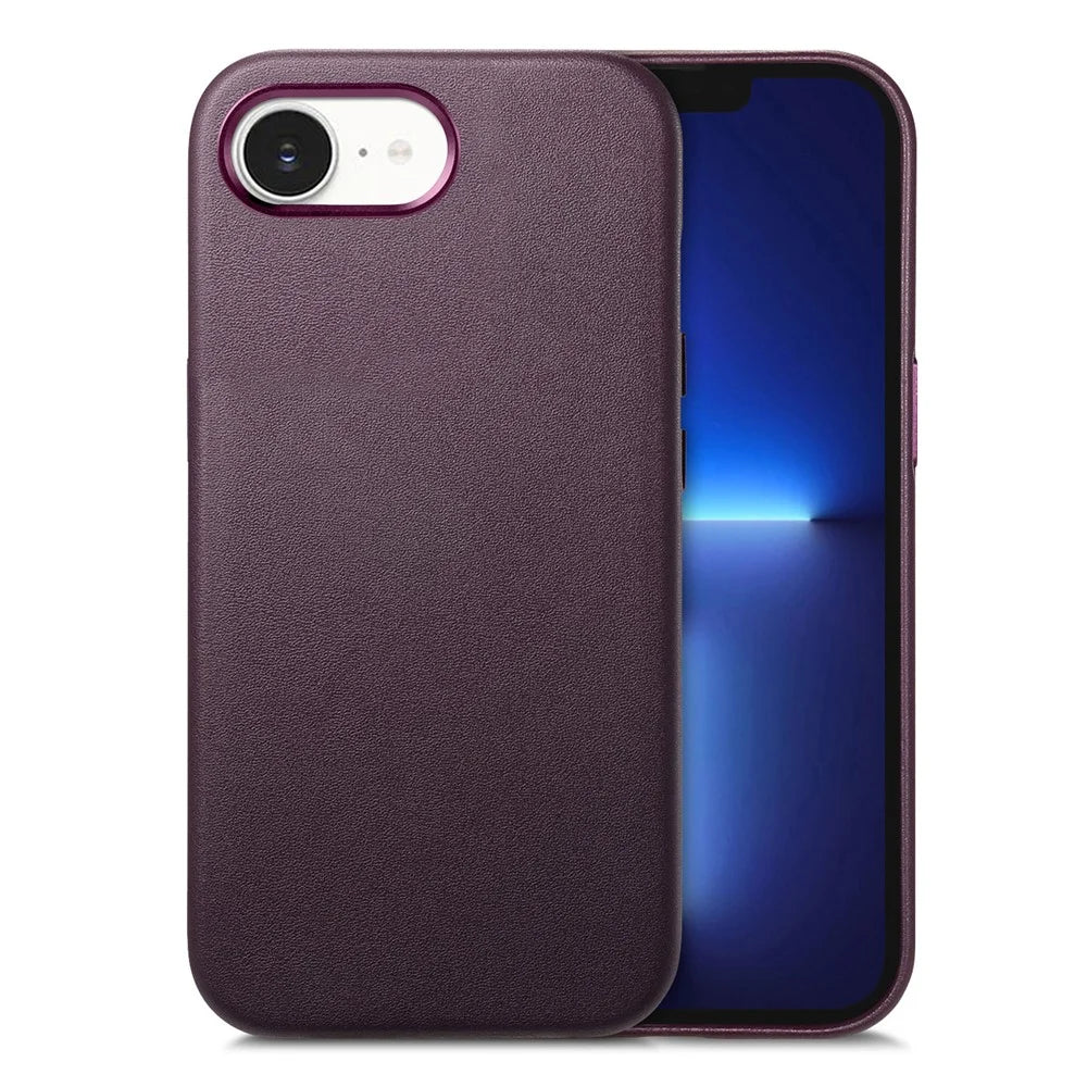 Magnetic Case For iPhone 17e  /  16e Leather+TPU Shockproof Phone Cover with Metal Buttons - Purple - 4