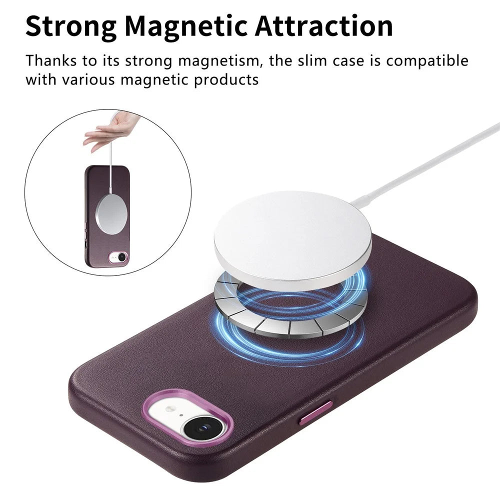Magnetic Case For iPhone 17e  /  16e Leather+TPU Shockproof Phone Cover with Metal Buttons - Purple - 5