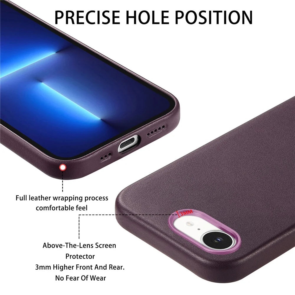 Magnetic Case For iPhone 17e  /  16e Leather+TPU Shockproof Phone Cover with Metal Buttons - Purple - 6