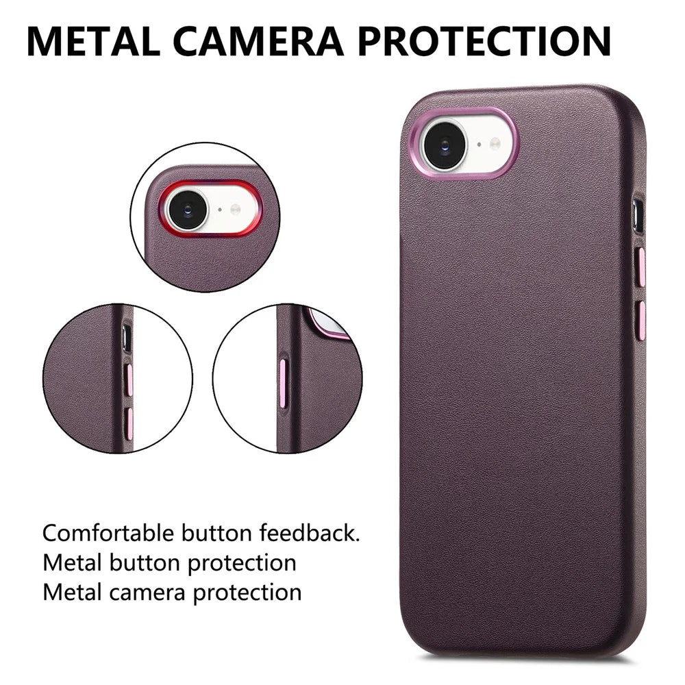 Magnetic Case For iPhone 17e  /  16e Leather+TPU Shockproof Phone Cover with Metal Buttons - Purple - 7
