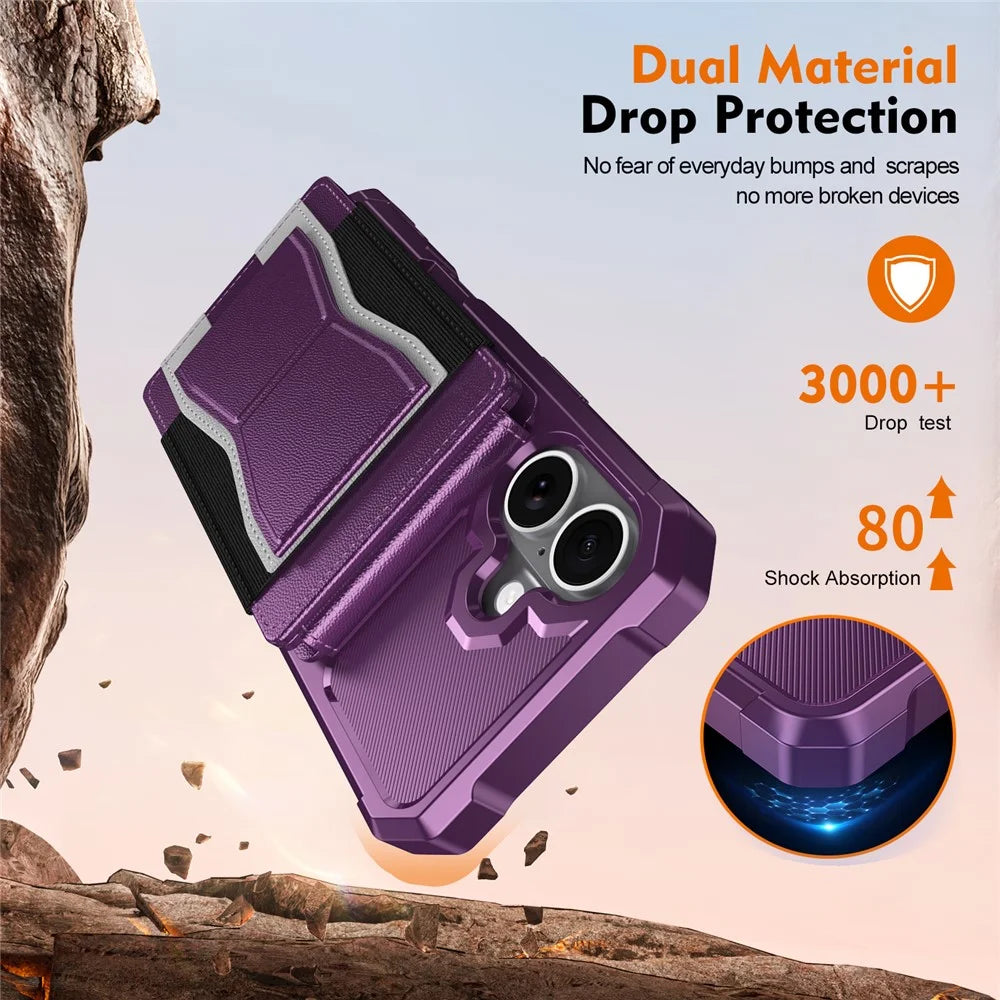 For iPhone 17 Case Elastic Band Card Holder Leather + TPU Kickstand Phone Cover - Purple - 5