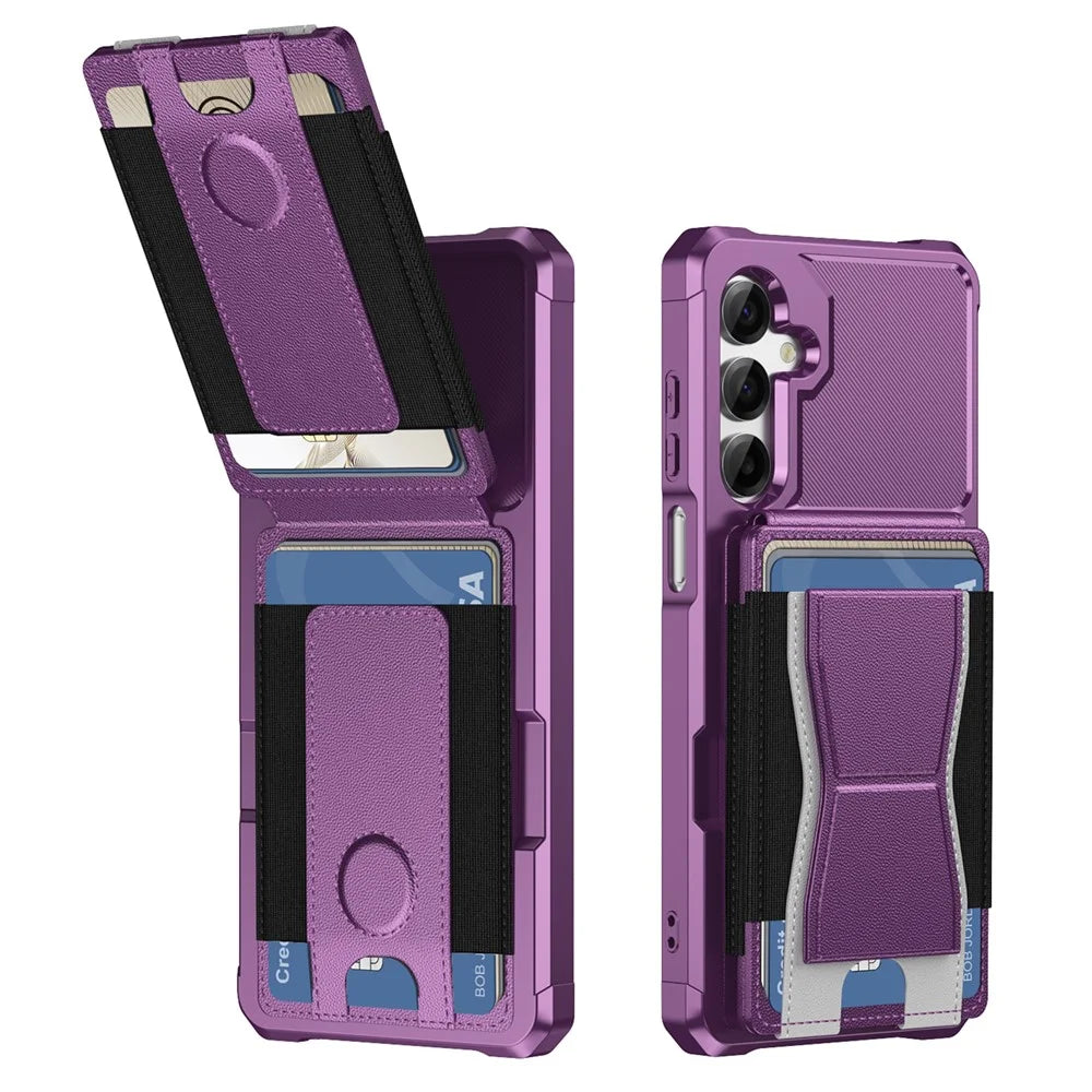For Samsung Galaxy A15 5G  /  A15 4G Case Elastic Band Card Holder Leather + TPU Kickstand Phone Cover - Purple - 2