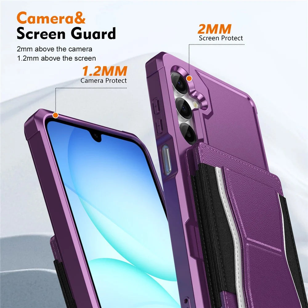 For Samsung Galaxy A16 5G  /  A16 4G Case Elastic Band Card Holder Leather + TPU Kickstand Phone Cover - Purple - 4