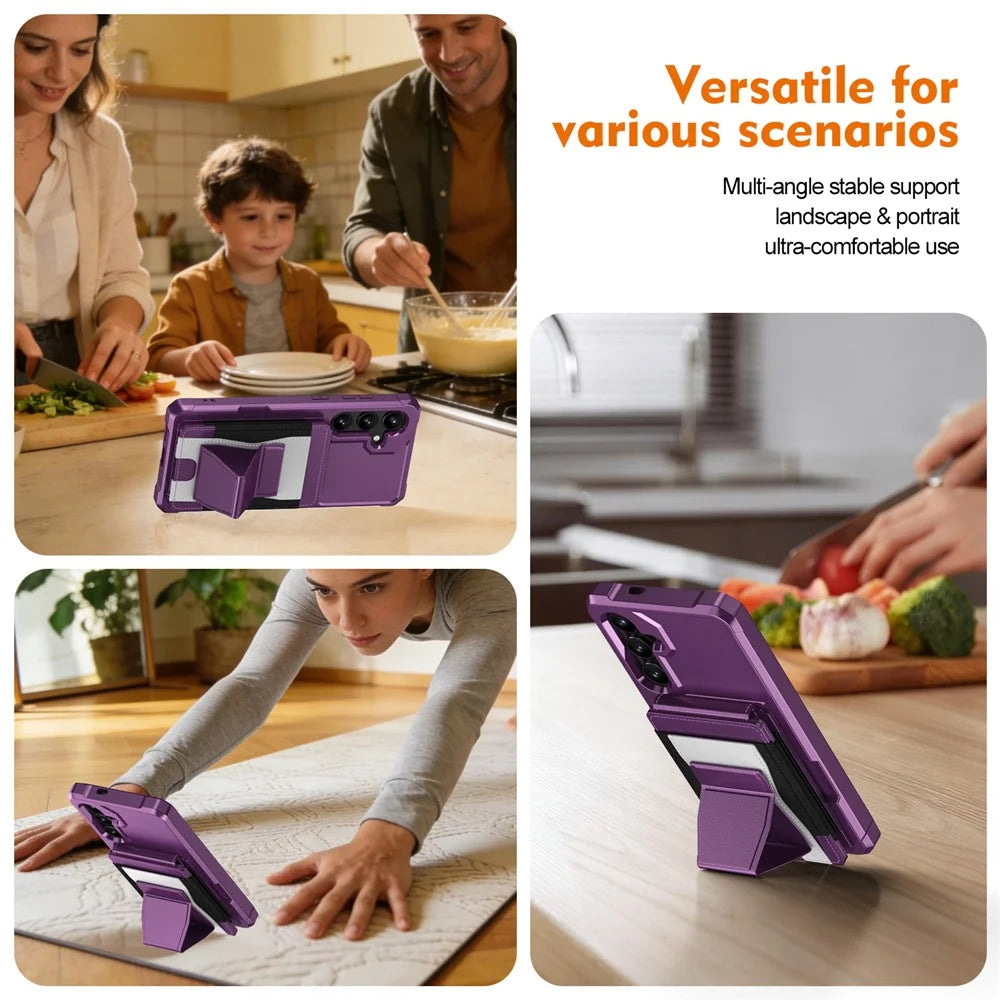 For Samsung Galaxy A35 5G Case Elastic Band Card Holder Leather + TPU Kickstand Phone Cover - Purple - 3