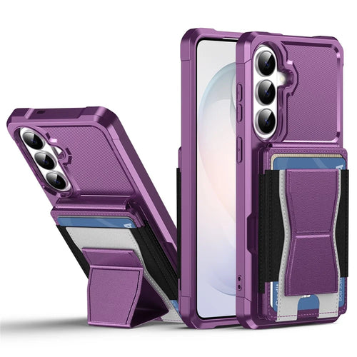 For Samsung Galaxy A37 5G Case Elastic Band Card Holder Leather + TPU Kickstand Phone Cover - Purple - 1