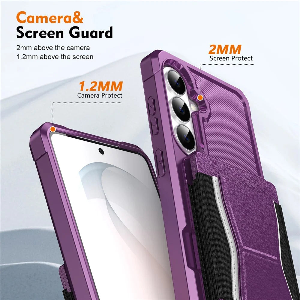 For Samsung Galaxy A37 5G Case Elastic Band Card Holder Leather + TPU Kickstand Phone Cover - Purple - 4