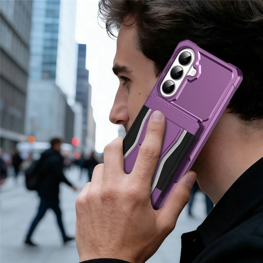 For Samsung Galaxy A37 5G Case Elastic Band Card Holder Leather + TPU Kickstand Phone Cover - Purple - 7