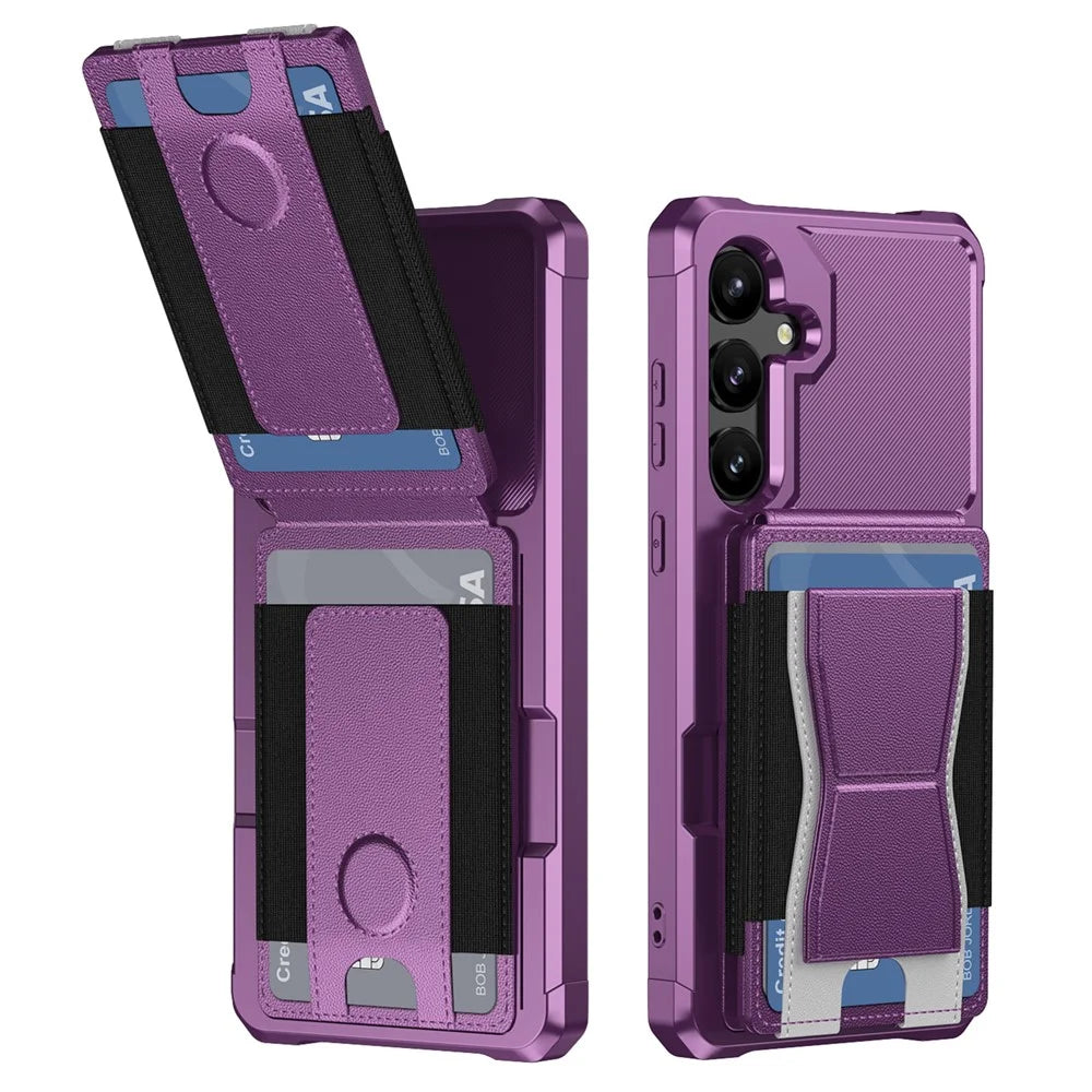 For Samsung Galaxy A55 5G Case Elastic Band Card Holder Leather + TPU Kickstand Phone Cover - Purple - 2