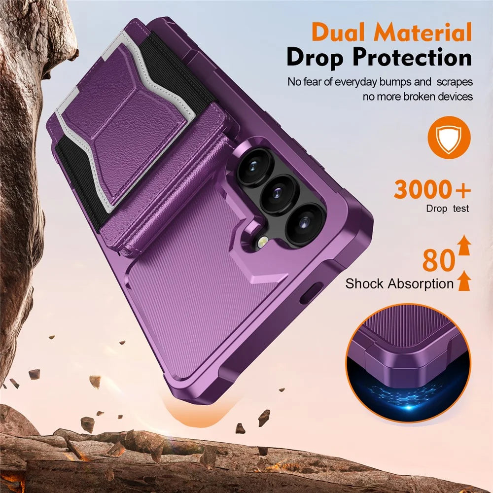 For Samsung Galaxy S25+ / S24+ Ultra Case Elastic Band Card Holder Leather + TPU Kickstand Phone Cover - Purple - 5