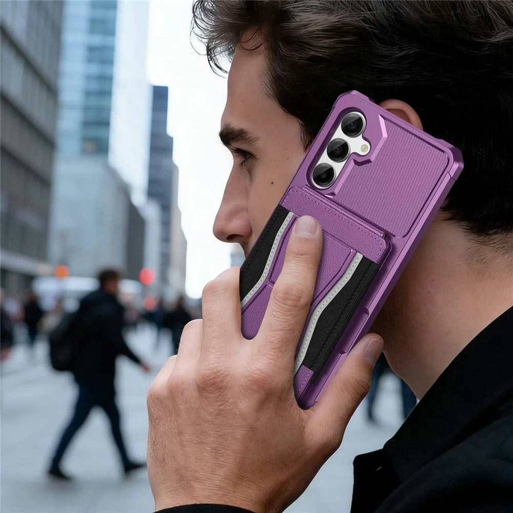 For Samsung Galaxy A18 5G / A18 4G / A26 5G / M17 5G / F17 5G / A17 5G / A17 4G Case Elastic Band Card Holder Leather + TPU Kickstand Phone Cover - Purple - 7