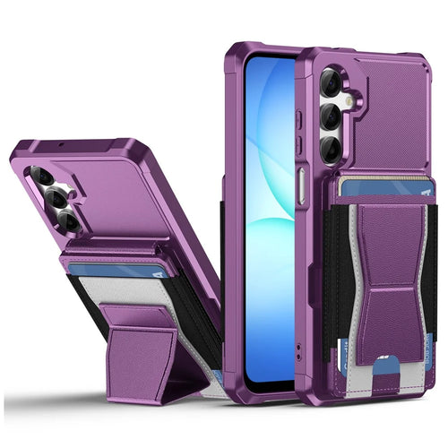 For Samsung Galaxy S25 FE Case Elastic Band Card Holder Leather + TPU Kickstand Phone Cover - Purple - 1