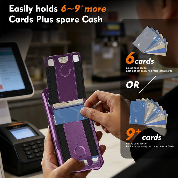 For Google Pixel 10 Pro XL Case Elastic Band Card Holder Leather + TPU Kickstand Phone Cover - Purple - 6