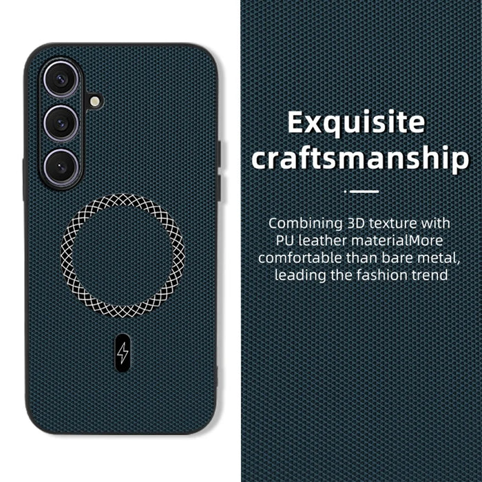 For Samsung Galaxy S25 Case Triangle Texture PU Leather Shockproof Ultra Thin Cover - Blue - 2