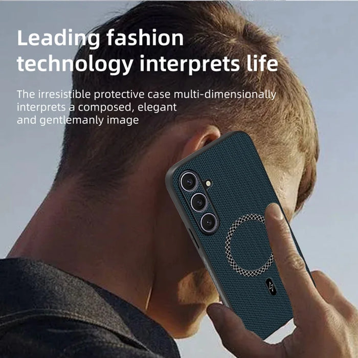 For Samsung Galaxy S25 Case Triangle Texture PU Leather Shockproof Ultra Thin Cover - Blue - 4