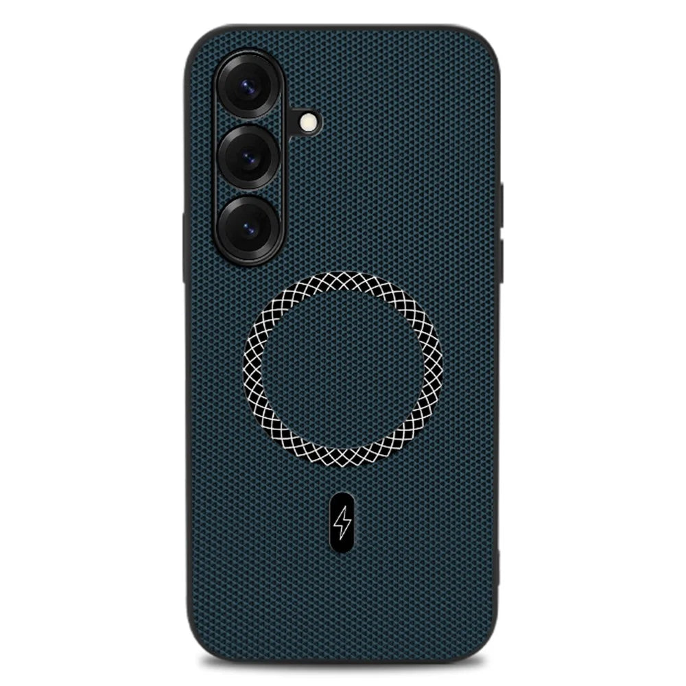 For Samsung Galaxy S25 FE Case Triangle Texture PU Leather Shockproof Ultra Thin Cover - Blue - 1
