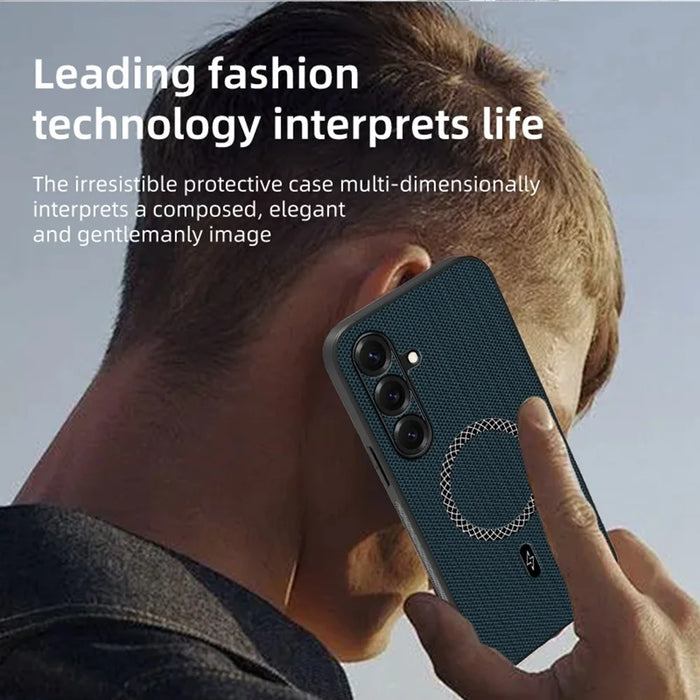 For Samsung Galaxy S25 FE Case Triangle Texture PU Leather Shockproof Ultra Thin Cover - Blue - 4