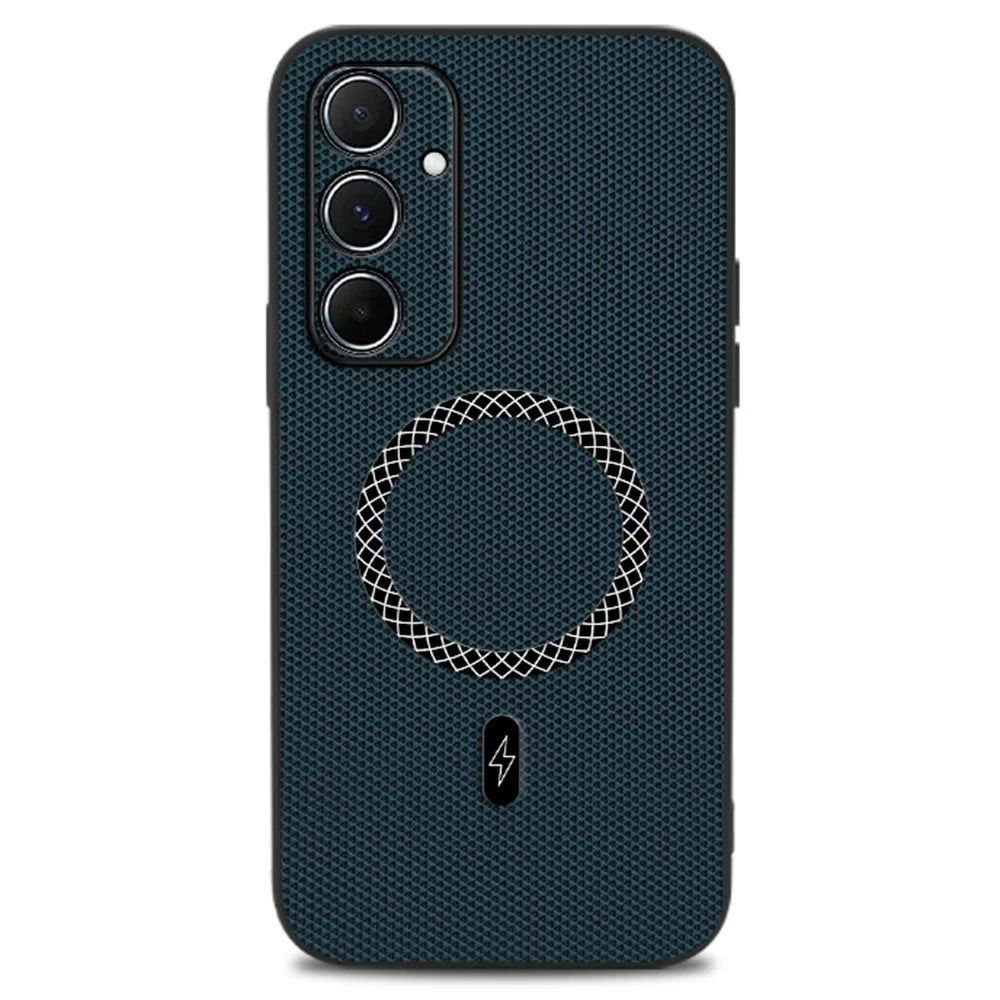 For Samsung Galaxy A55 5G Case Triangle Texture PU Leather Shockproof Ultra Thin Cover - Blue - 1