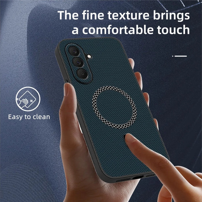For Samsung Galaxy A37 5G Case Triangle Texture PU Leather Shockproof Ultra Thin Cover - Blue - 3