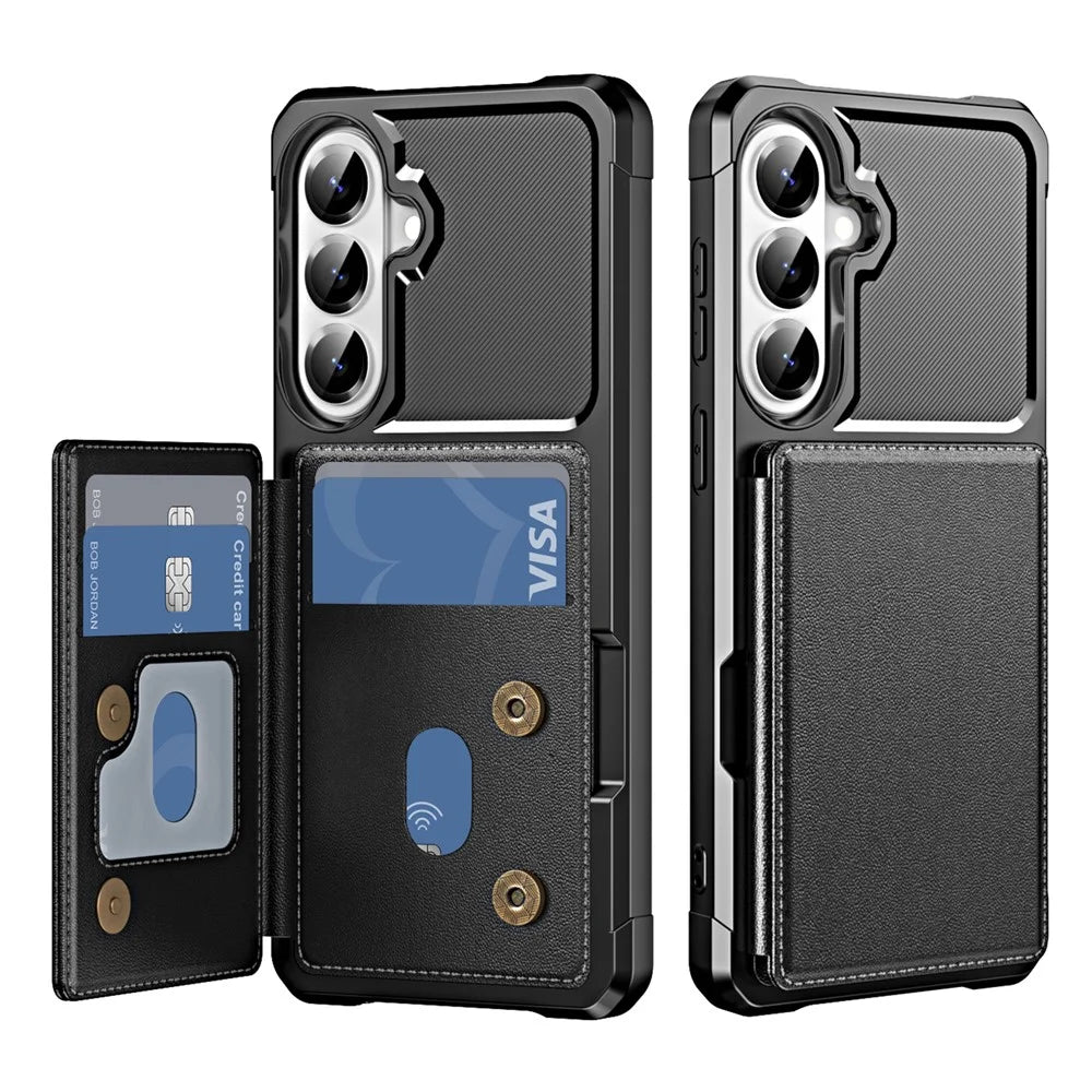 Case For Samsung Galaxy A36 5G  /  A56 5G Card Slot Kickstand Leather + TPU Reinforced Corner Phone Cover - Black - 2