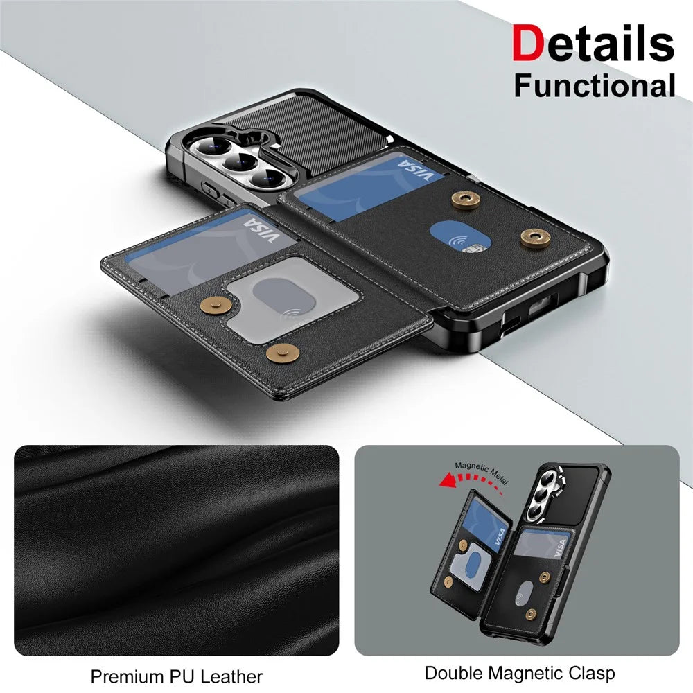 Case For Samsung Galaxy A36 5G  /  A56 5G Card Slot Kickstand Leather + TPU Reinforced Corner Phone Cover - Black - 6