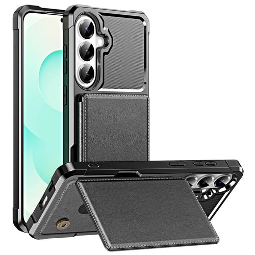 For Samsung Galaxy A37 5G Case Card Slot Kickstand Leather + TPU Reinforced Corner Phone Cover - Black - 1
