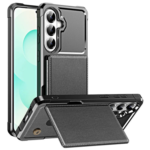 For Samsung Galaxy A57 5G Case Card Slot Kickstand Leather + TPU Reinforced Corner Phone Cover - Black - 1