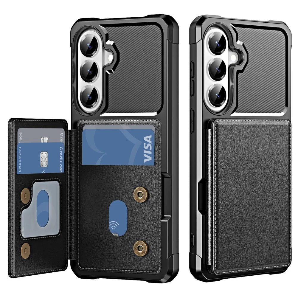 Case For Samsung Galaxy A18 5G / A18 4G / A26 5G / M17 5G / F17 5G / A17 5G / A17 4G Card Slot Kickstand Leather + TPU Reinforced Corner Phone Cover - Black - 2