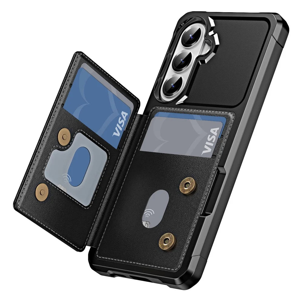 Case For Samsung Galaxy A18 5G / A18 4G / A26 5G / M17 5G / F17 5G / A17 5G / A17 4G Card Slot Kickstand Leather + TPU Reinforced Corner Phone Cover - Black - 3
