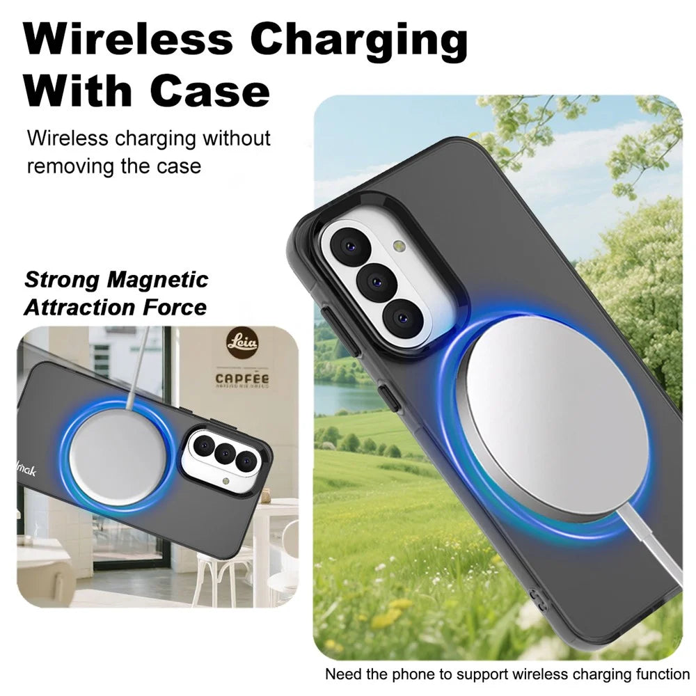 IMAK For Samsung Galaxy A37 5G Magnetic Case Candy Color Anti Drop TPU + PET Back Cover - Black - 3