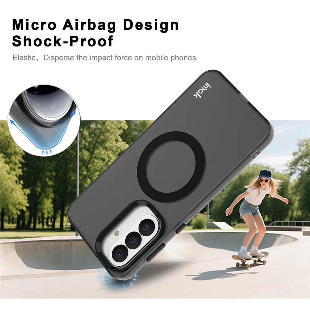 IMAK For Samsung Galaxy A37 5G Magnetic Case Candy Color Anti Drop TPU + PET Back Cover - Black - 4