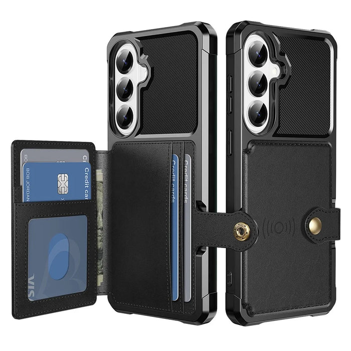 For Samsung Galaxy A57 5G Case with Card Holder PU Leather + TPU Phone Back Cover - Black - 1