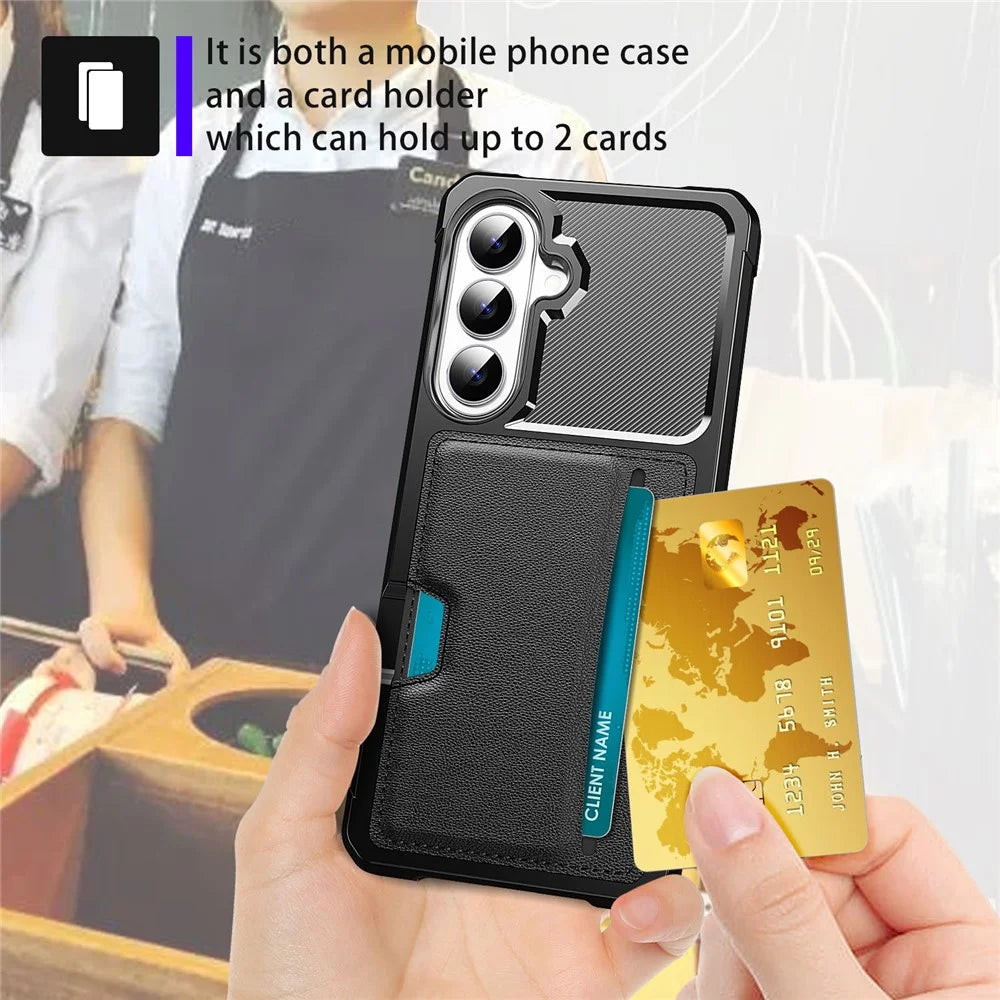 For Samsung Galaxy A57 5G Case Card Slot Leather + TPU Defender Phone Cover - Black - 5