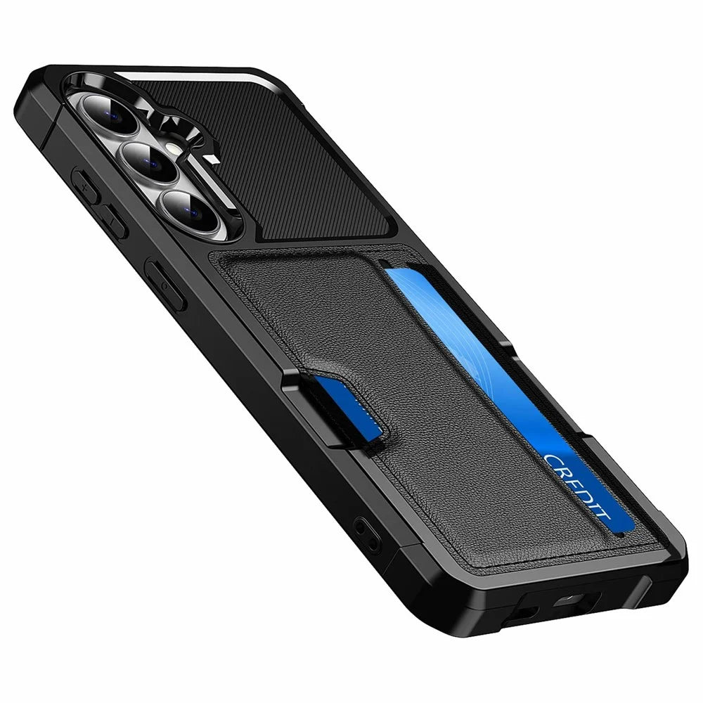For Samsung Galaxy A37 5G Case Card Slot Leather + TPU Defender Phone Cover - Black - 2