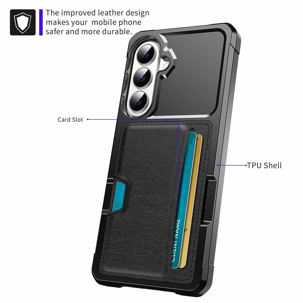 For Samsung Galaxy A37 5G Case Card Slot Leather + TPU Defender Phone Cover - Black - 3