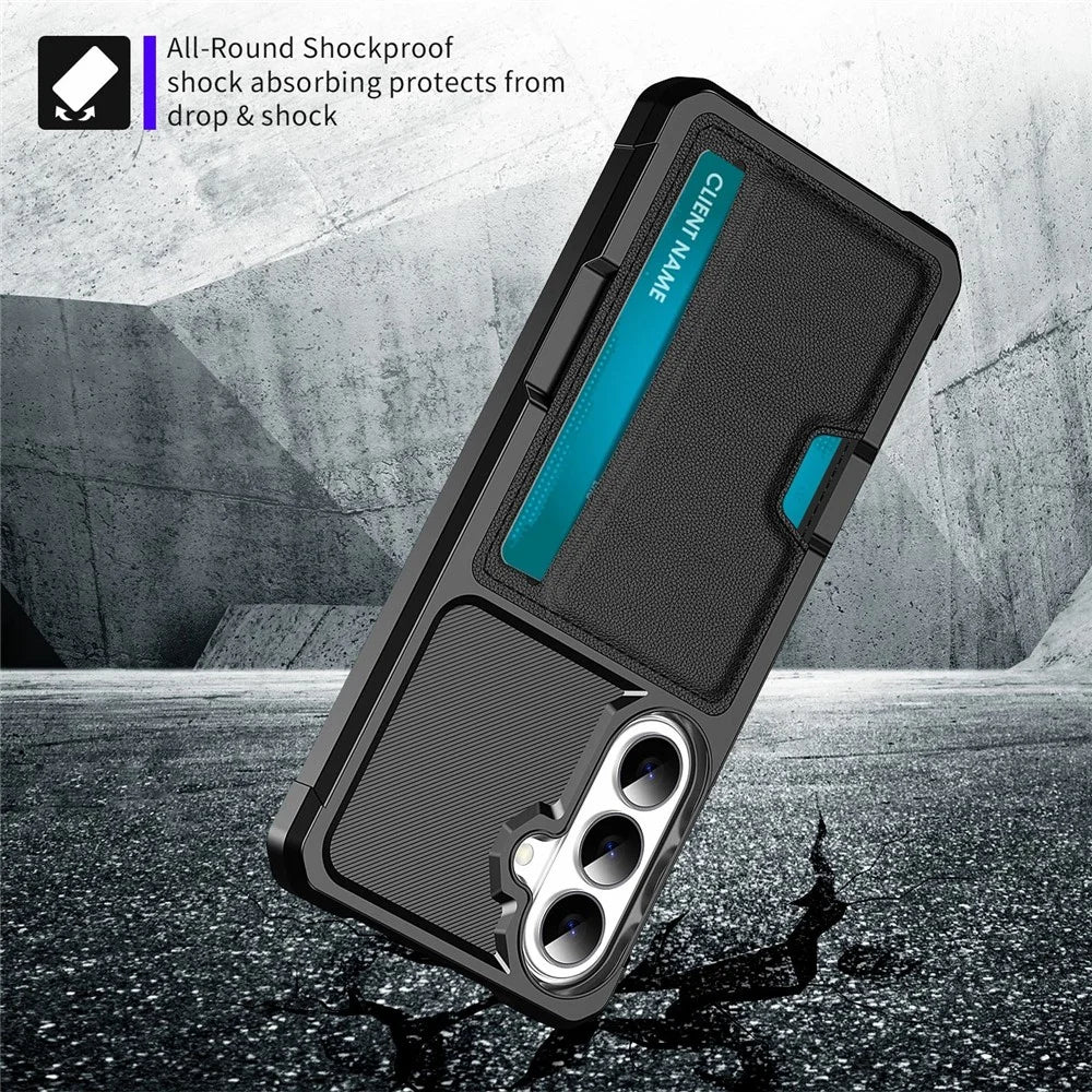 For Samsung Galaxy A37 5G Case Card Slot Leather + TPU Defender Phone Cover - Black - 4