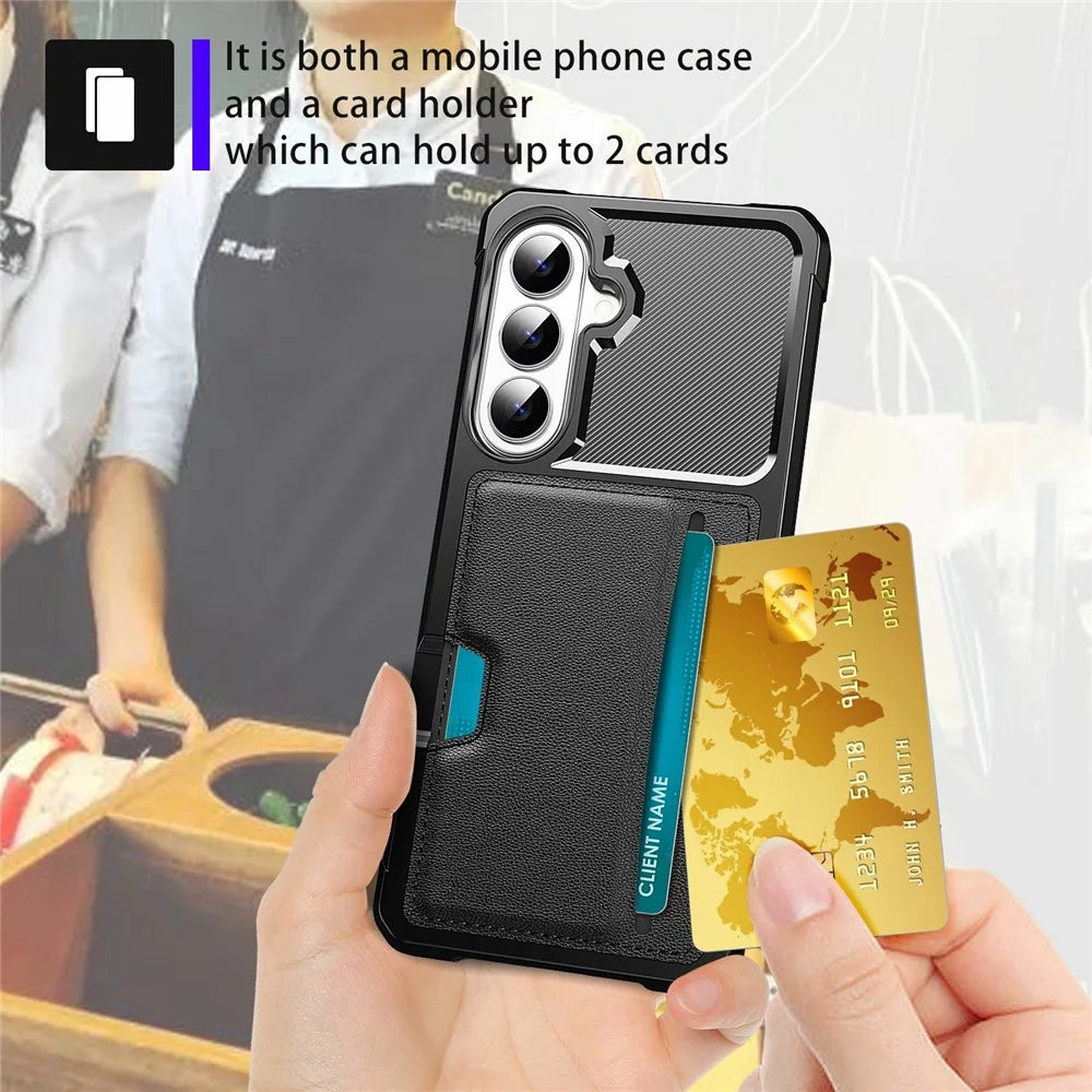 For Samsung Galaxy A37 5G Case Card Slot Leather + TPU Defender Phone Cover - Black - 5
