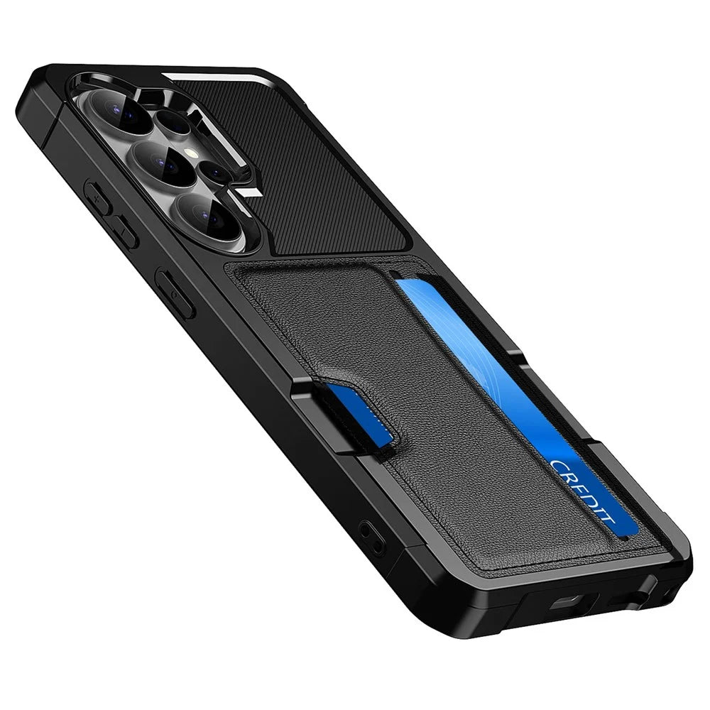 For Samsung Galaxy S26 Ultra Case Card Slot Leather + TPU Defender Phone Cover - Black - 2