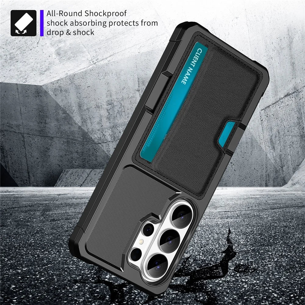 For Samsung Galaxy S26 Ultra Case Card Slot Leather + TPU Defender Phone Cover - Black - 4