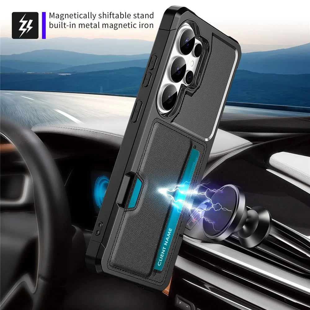 For Samsung Galaxy S26 Ultra Case Card Slot Leather + TPU Defender Phone Cover - Black - 5