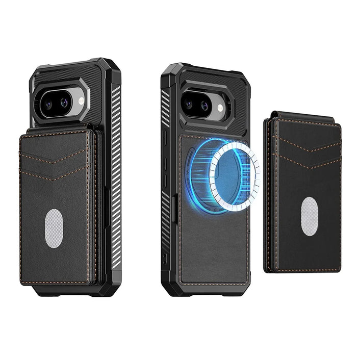 For Google Pixel 10a Magnetic Case Detachable Card Slot Kickstand Leather + TPU Phone Cover - Black - 2