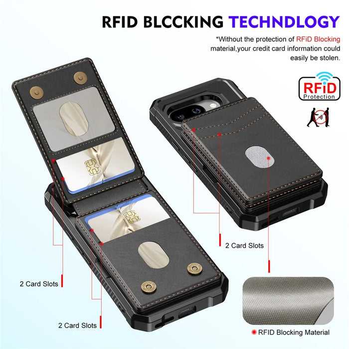 For Google Pixel 10a Magnetic Case Detachable Card Slot Kickstand Leather + TPU Phone Cover - Black - 3