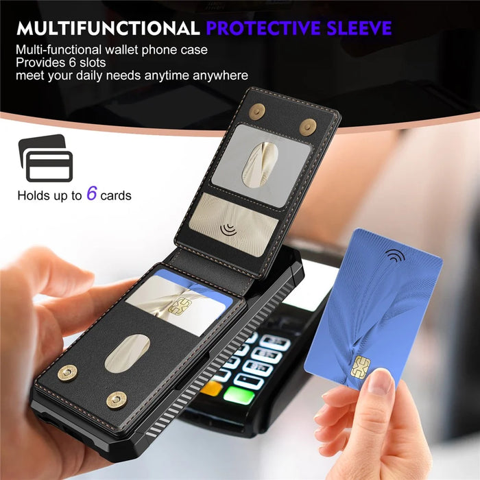 For Google Pixel 10a Magnetic Case Detachable Card Slot Kickstand Leather + TPU Phone Cover - Black - 4