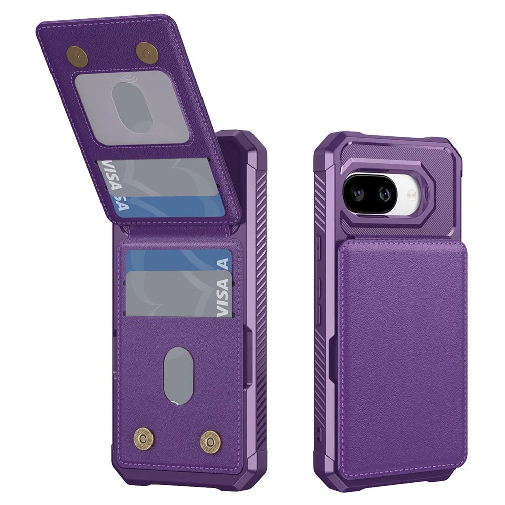 For Google Pixel 10a Case with Card Slot Kickstand PU Leather + TPU Phone Cover - Purple - 1