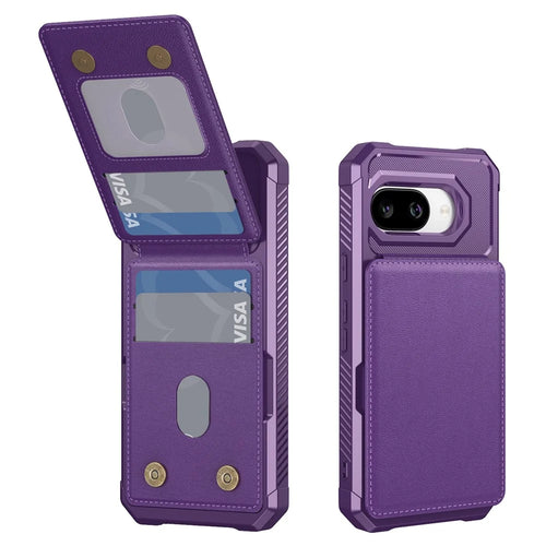 For Google Pixel 10a Case with Card Slot Kickstand PU Leather + TPU Phone Cover - Purple - 1