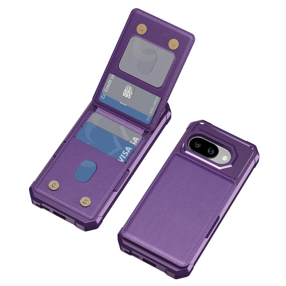 For Google Pixel 10a Case with Card Slot Kickstand PU Leather + TPU Phone Cover - Purple - 2