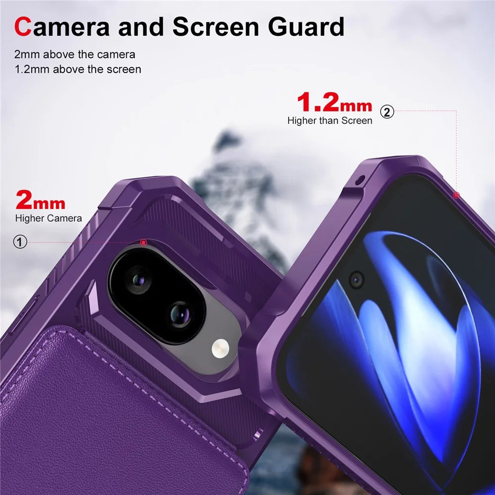 For Google Pixel 10a Case with Card Slot Kickstand PU Leather + TPU Phone Cover - Purple - 5