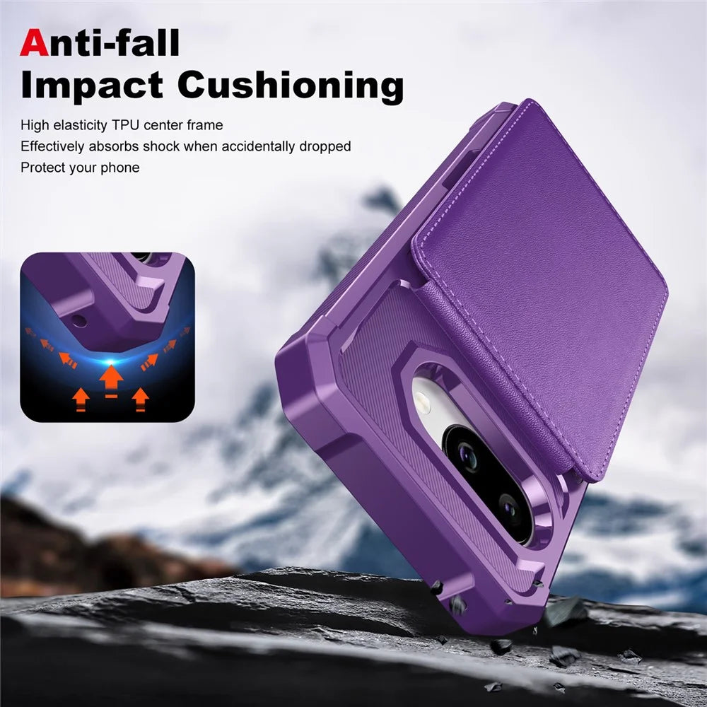 For Google Pixel 10a Case with Card Slot Kickstand PU Leather + TPU Phone Cover - Purple - 6