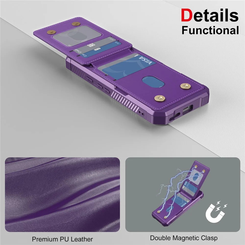For Google Pixel 10a Case with Card Slot Kickstand PU Leather + TPU Phone Cover - Purple - 7