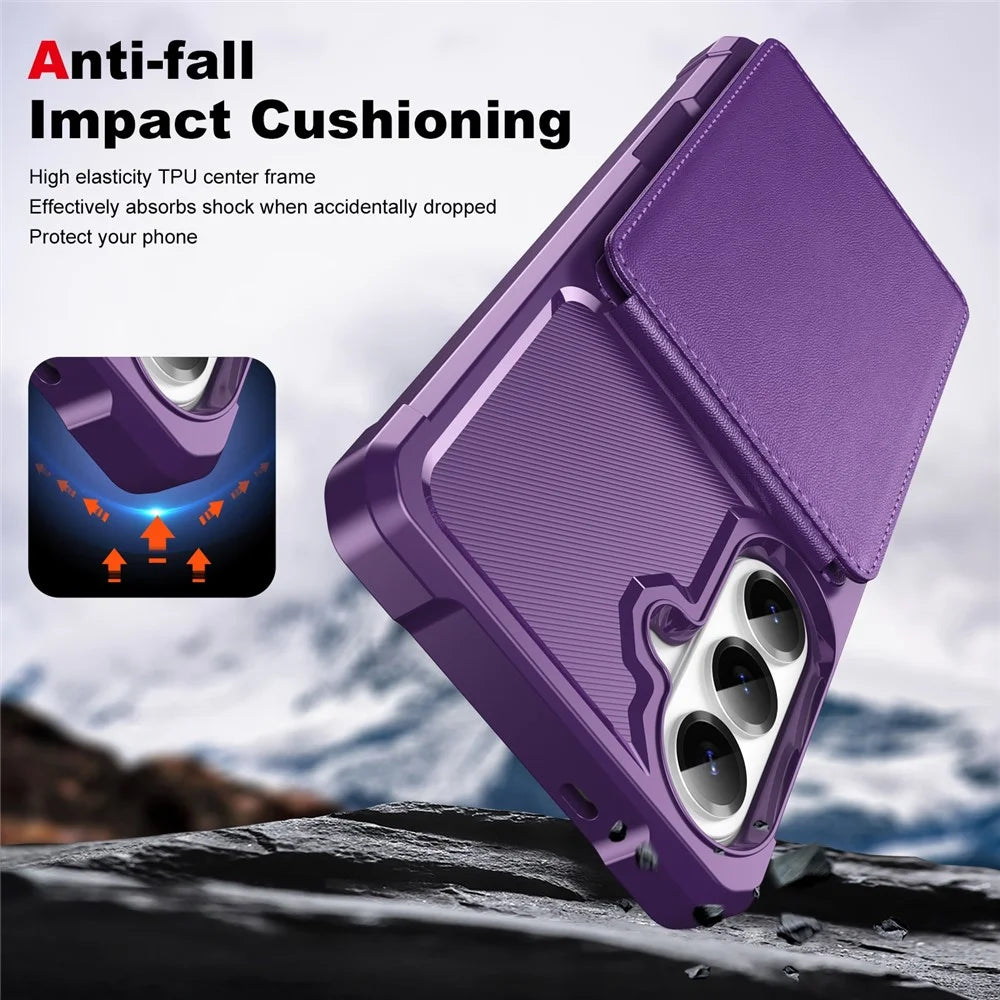 For Samsung Galaxy A37 5G Case with Card Slot Kickstand PU Leather + TPU Phone Cover - Purple - 6
