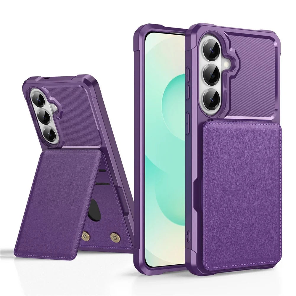 For Samsung Galaxy A57 5G Case with Card Slot Kickstand PU Leather + TPU Phone Cover - Purple - 2